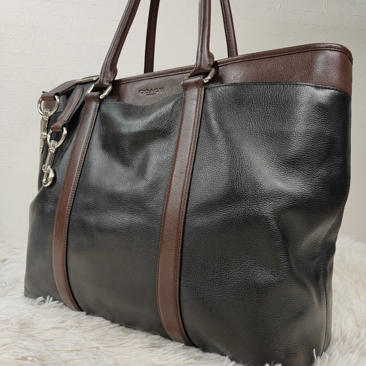 2way COACH トートバッグ 肩掛け ショルダー コーチ A4収納可能 紳士 ビジネス 大容量 ブラック メンバー ブラウン系拍卖