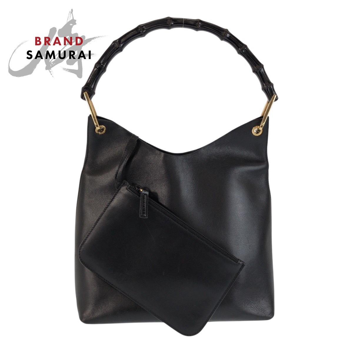 美品 GUCCI グッチ バンブー ブラック 黒 ゴールド金具 レザー 001 2058 1880 0 ショルダーバッグ ハンドバッグ レディース 601353拍卖