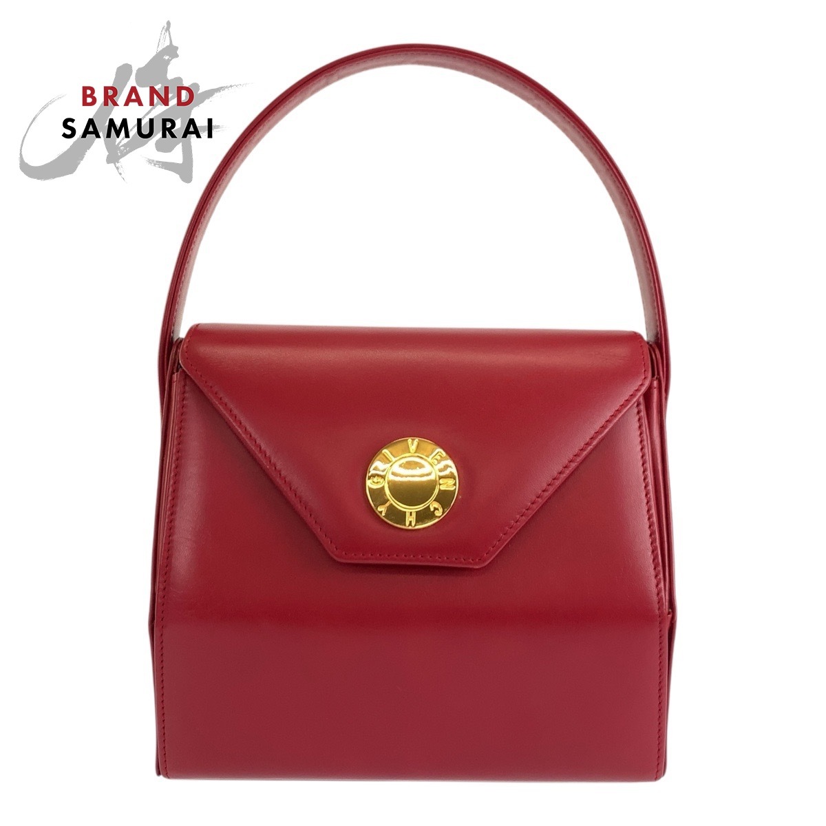 美品 Givenchy ジバンシー ヴィンテージ サークルロゴ レッド ゴールド金具 レザー ハンドバッグ レディース 506753拍卖