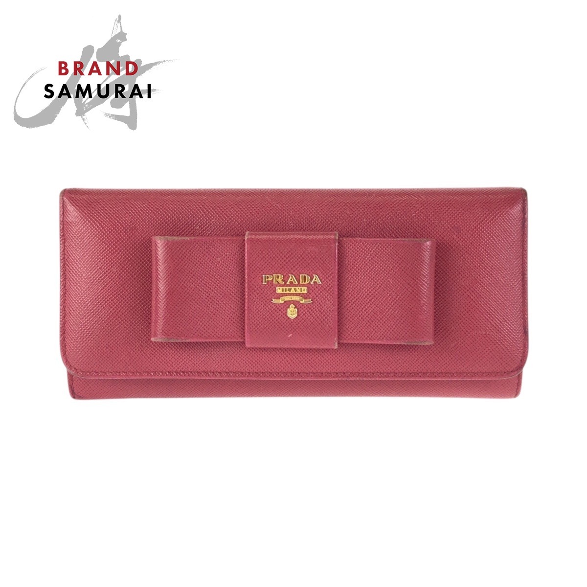 PRADA プラダ サフィアーノ リボン ピンク ゴールド金具 レザー 長財布 ロングウォレット レディース 601780拍卖
