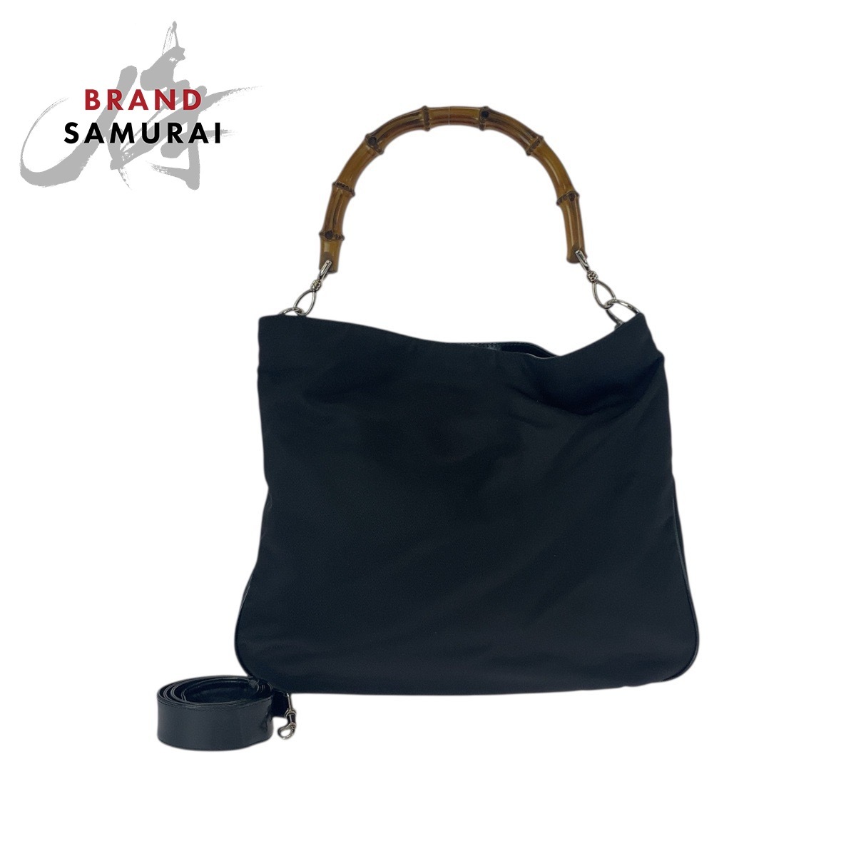 美品 GUCCI グッチ バンブー ブラック 黒 シルバー金具 キャンバス 001.1998.1577 ショルダーバッグ ハンドバッグ レディース 505770拍卖