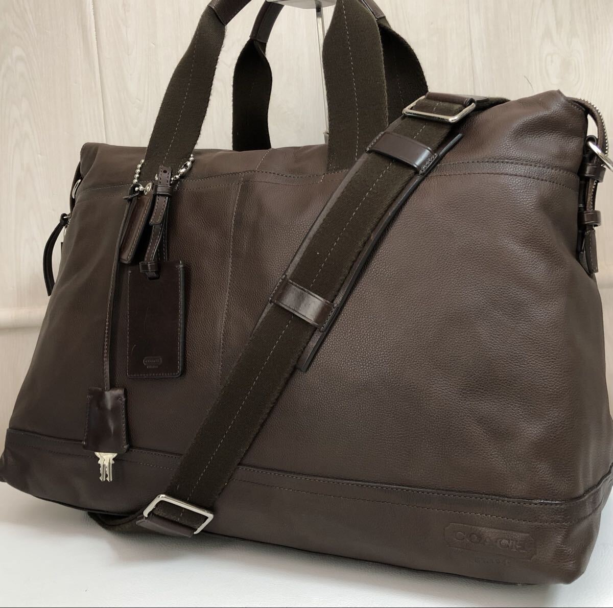 極美品●コーチ COACH ボストンバッグ ショルダーバッグ 旅行かばん メンズ ビジネス 2way 大容量 レザー 本革 ブラウン 鍵付き ロゴ 拍卖