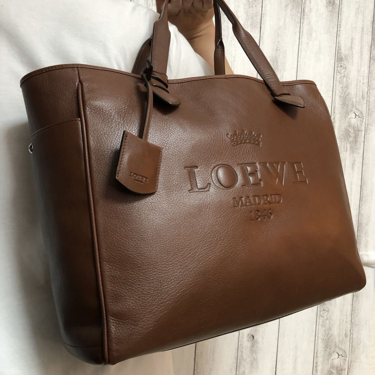 極美品/A4●ロエベ LOEWE トートバッグ ハンドバッグ メンズ ビジネスバッグ 肩掛け 大容量 書類かばん レザー 本革 ブラウン ヘリテージ拍卖