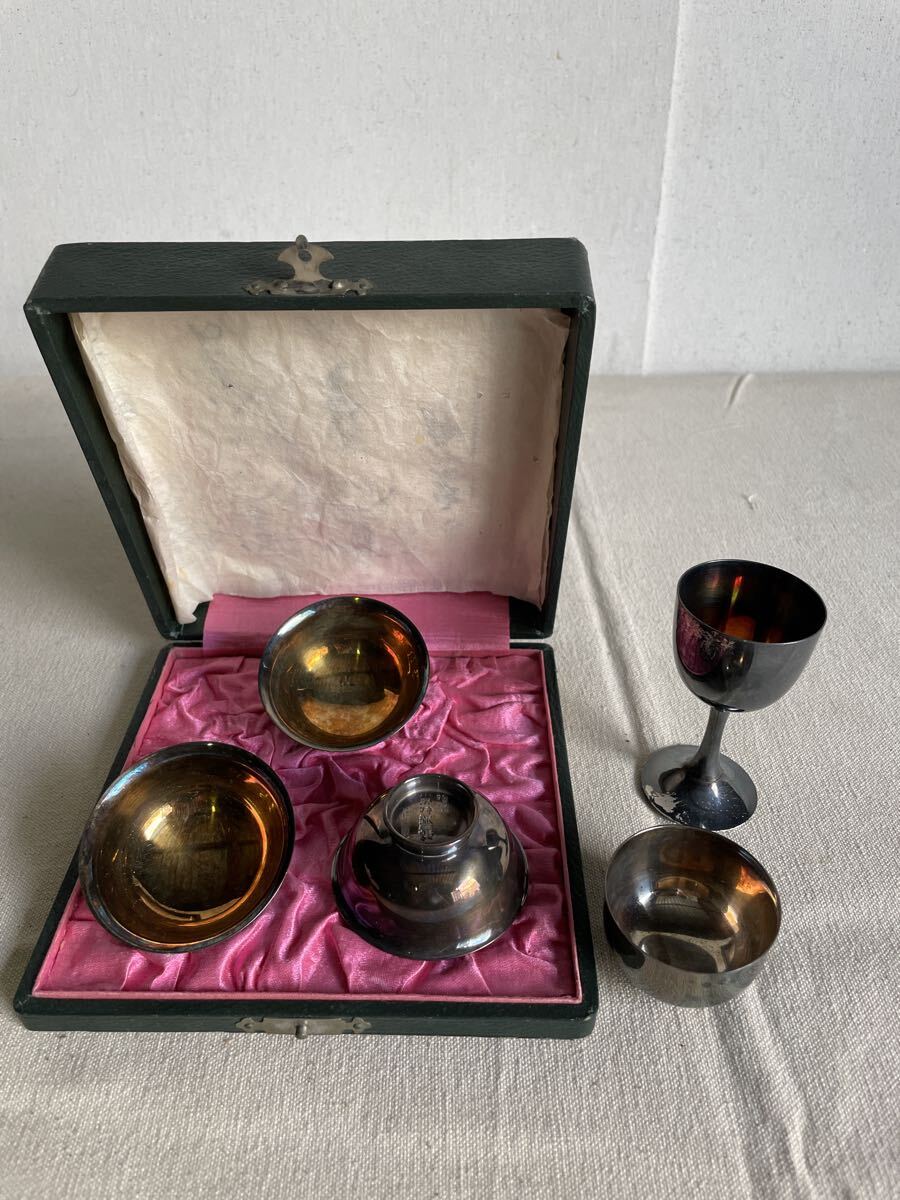 純銀 盃 ミニグラス セット 合計147.96g 酒器 銀杯 銀盃 ワイングラス 純銀製 SILVER 刻印 服部製拍卖
