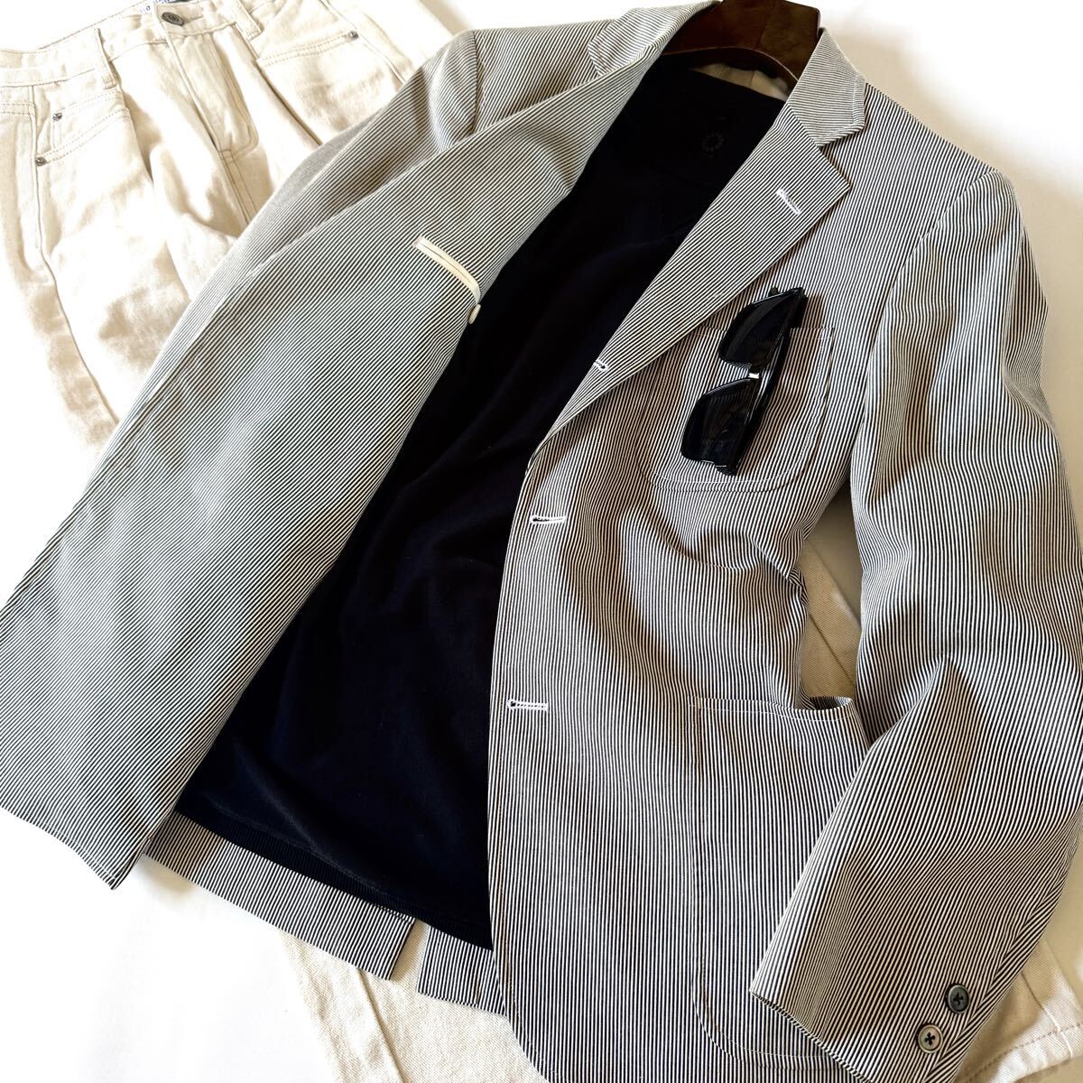 Brooks Brothers ブルックスブラザーズ 1818 Madison アンコンジャケット テーラードジャケット ストライプ 段返り3B 背抜き コットン M拍卖