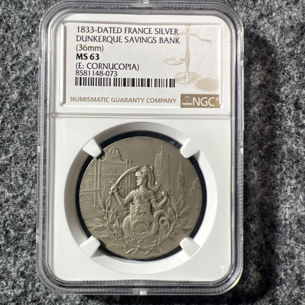 1833年 フランス ダンケルク貯蓄銀行 銀メダル NGC MS 63 36mm拍卖