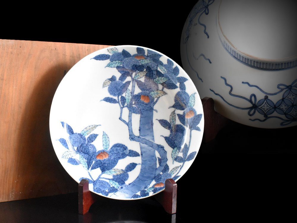 【雲】某有名資産家買取品 時代 名品 色鍋島栗文絵付皿 直径26.5cm 箱付 古美術品(旧家蔵出)CY6035 OTDmju CTPmku拍卖