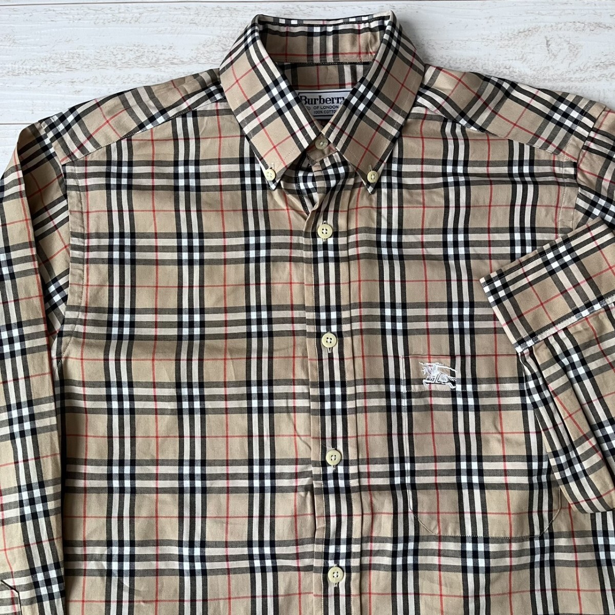 美品 バーバリー BURBERRY ノバチェック 長袖シャツ ボタンダウン チェック S メンズ 90s バーバリーズ 古着 ビンテージ拍卖