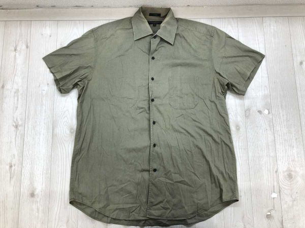 Donna Karan Signature ダナキャラン ミニマル ストレッチ 半袖 シャツ カーキ 43 メンズ コットン98% エラスタン2%拍卖