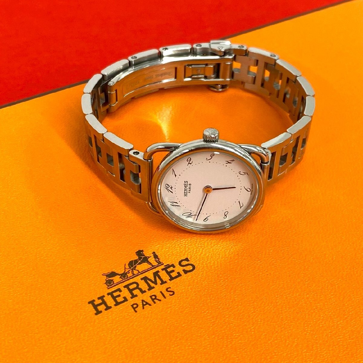 稼働品 極 美品 HERMES エルメス ヴィンテージ アルソー ステンレス クォーツ 腕時計 リストウォッチ シルバー 39681拍卖