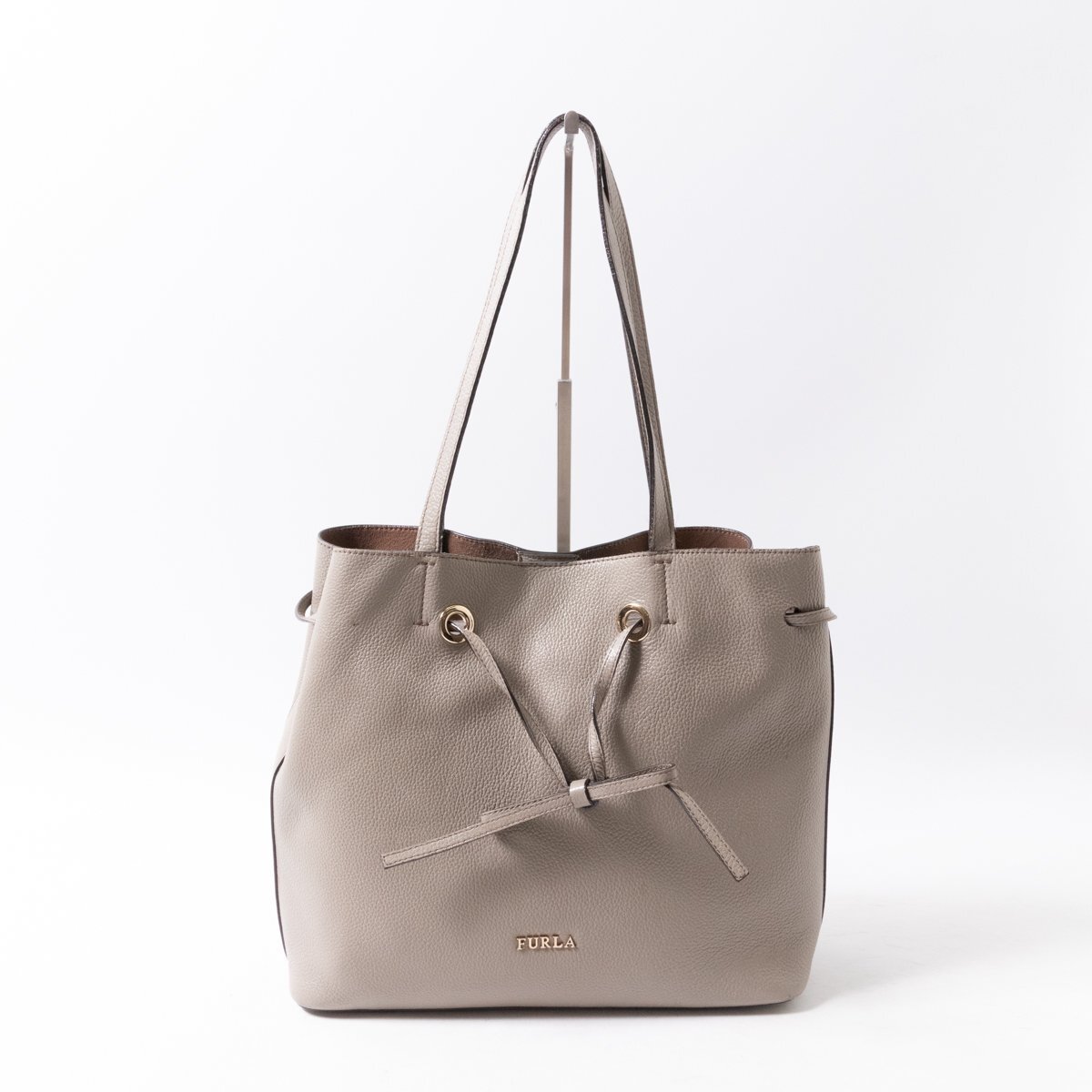 【1円スタート】FURLA フルラ トートバッグ レザー 本革 グレー レディース 手さげ 肩掛け シンプル 無地 きれいめ カジュアル bag 婦人鞄拍卖