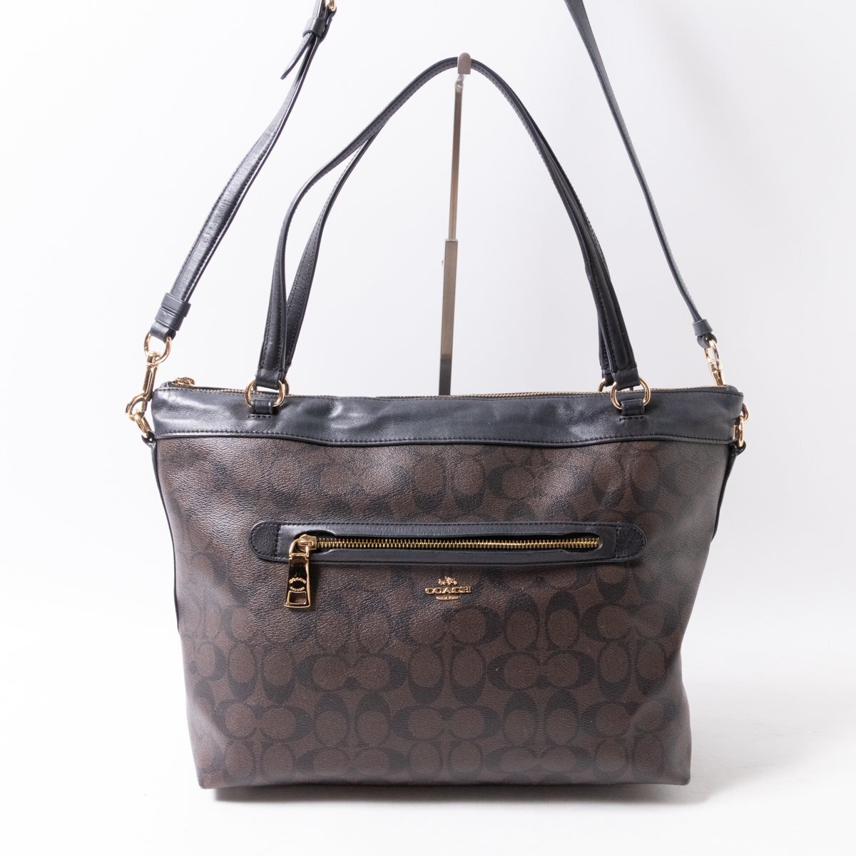 【1円スタート】COACH コーチ E1777-F58286 シグネチャー テイラートートバッグ コーティングキャンバス ネイビー ダークブラウン bag 鞄拍卖
