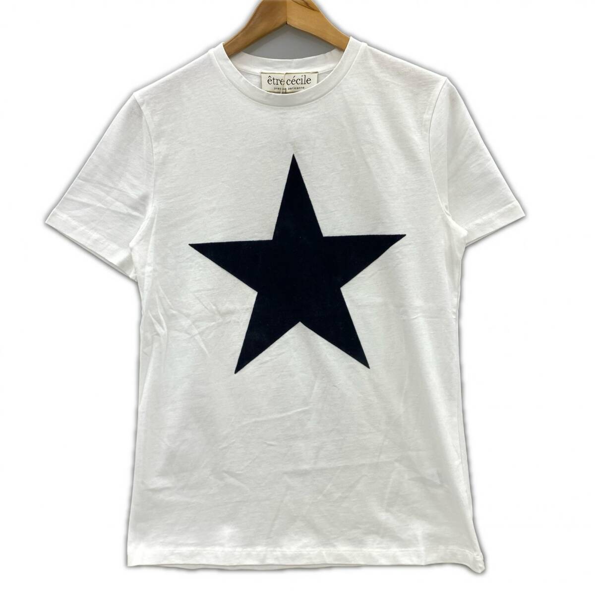 etre Cecile エトレ セシル タグ付き ベロア星デザイン 半袖Tシャツ sizeTP/ホワイト×ブラック拍卖