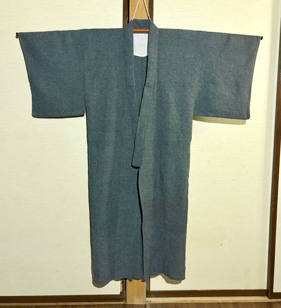 麻 ちぢみ 御納戸色 アンティーク 夏物 長着 拍卖