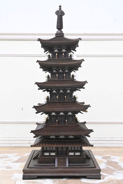 KP14 美品 特大 高96cm 大型 木製 五重の塔 五重塔 置物 飾り物 オブジェ インテリア拍卖