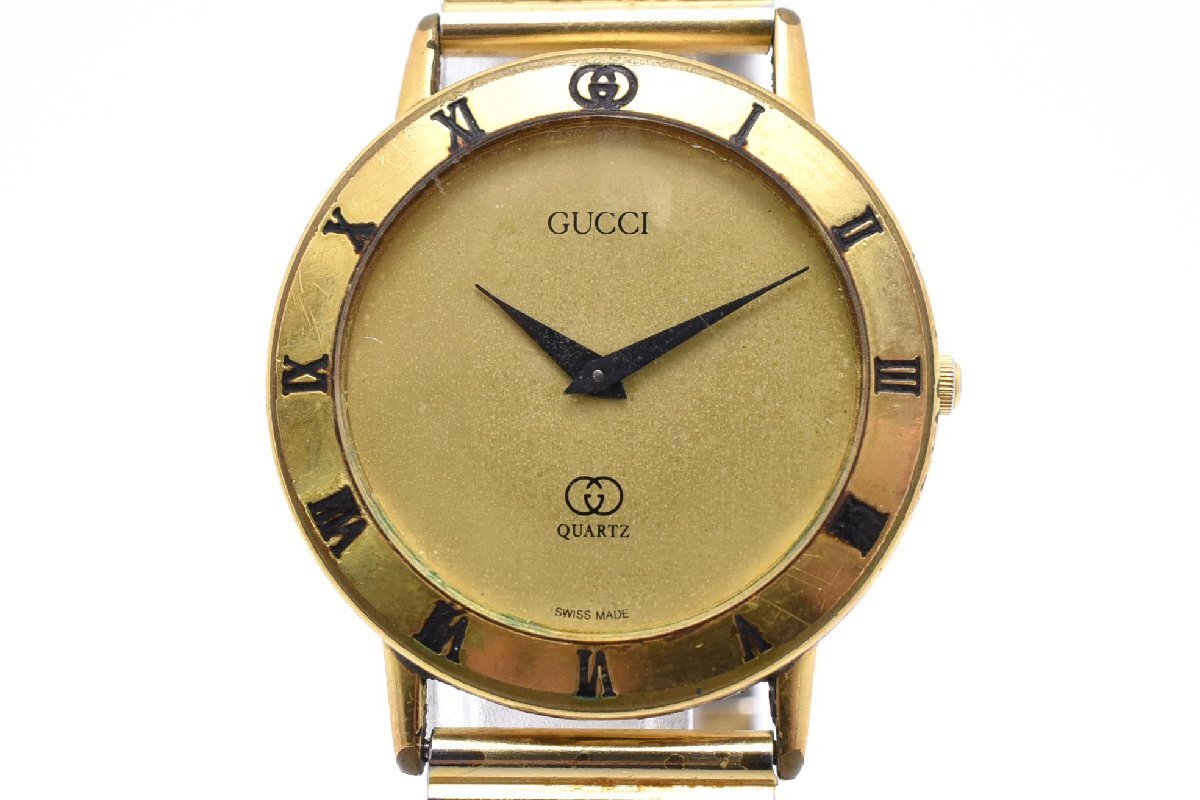 GUCCI グッチ 3000 M ゴールド 2針 ラウンド Quartz メンズ 腕時計 ゴールド文字盤 ブレスレットタイプ アンティーク拍卖