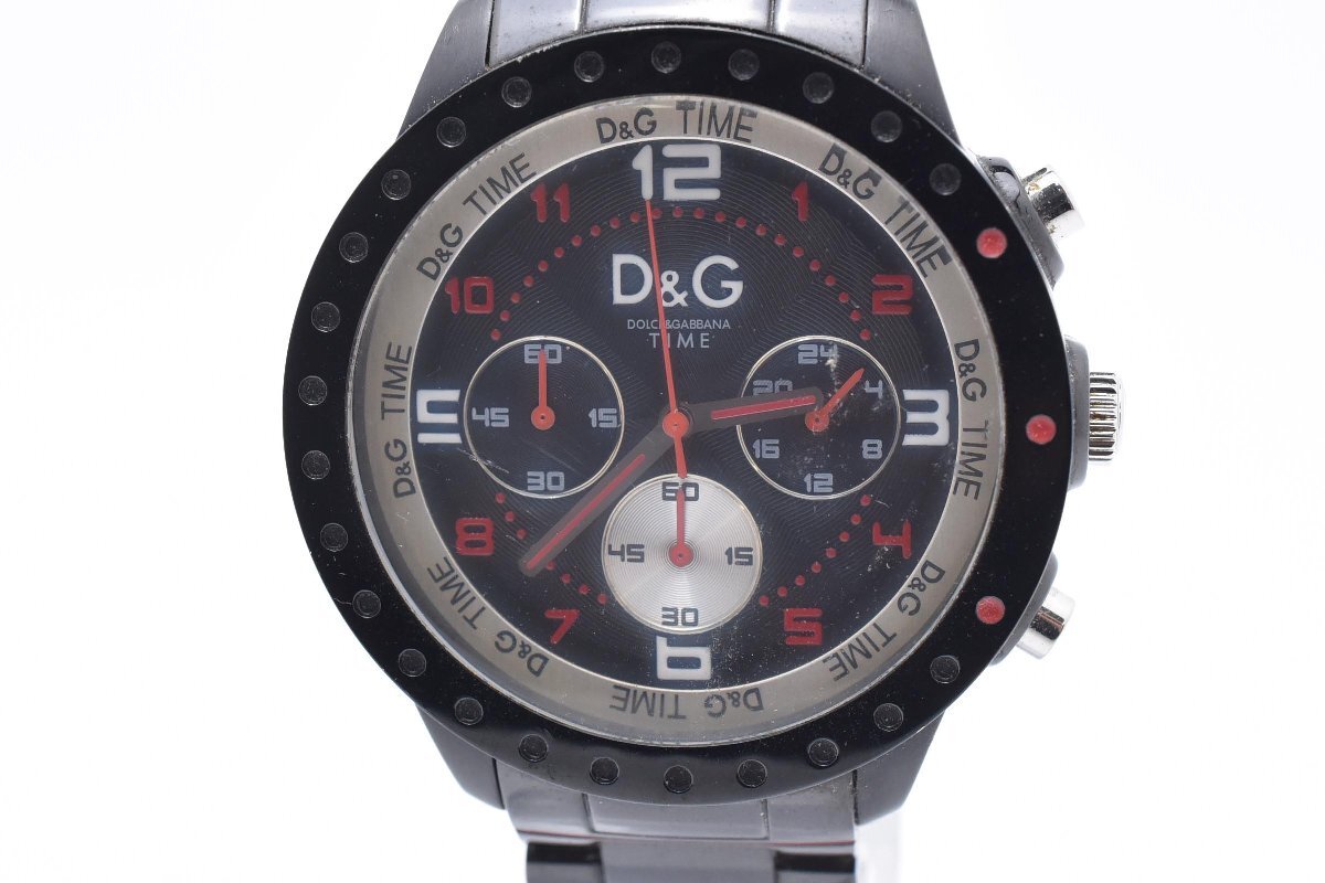 D&G ディーアンドジー TIME タイム ブラック クロノグラフ ラウンド ステンレス 5BAR Quartz メンズ 腕時計拍卖