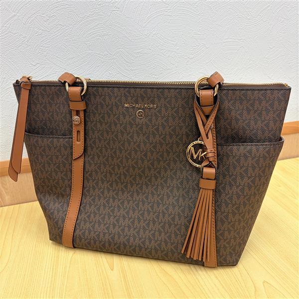1円出品 MICHAEL KORS マイケルコース MKシグネチャー サリバン レザー トートバッグ ブランド レディース ブラウン系 通勤 A4収納可 6490拍卖