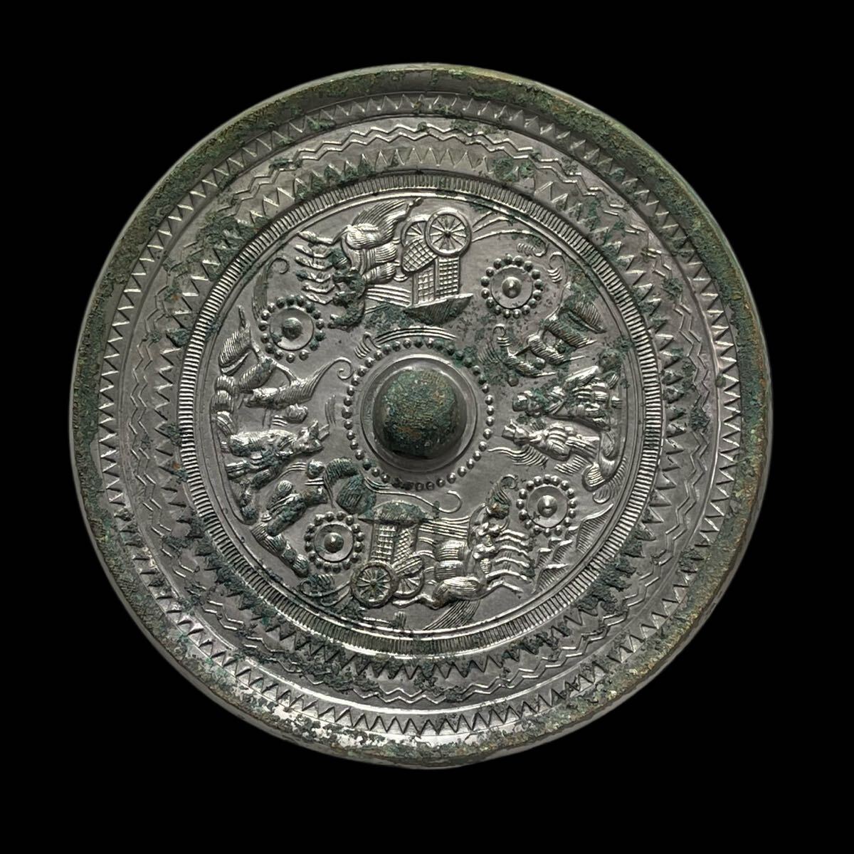 【竹華】中国古美術 古鏡 銅鏡 青銅鏡 円鏡 漢鏡 中国古玩 古玩 骨董 時代物 当時物 唐物 古銅 青銅器 w28拍卖