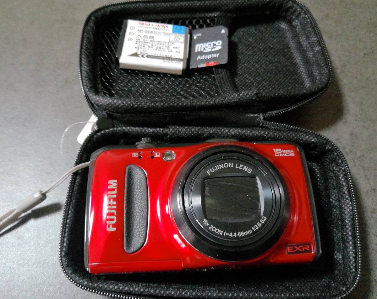 フジフイルム FINPIX F600レッド デジタルカメラ GPS付、バッテリー、SDカード、ハードケース付き 動作確認済拍卖