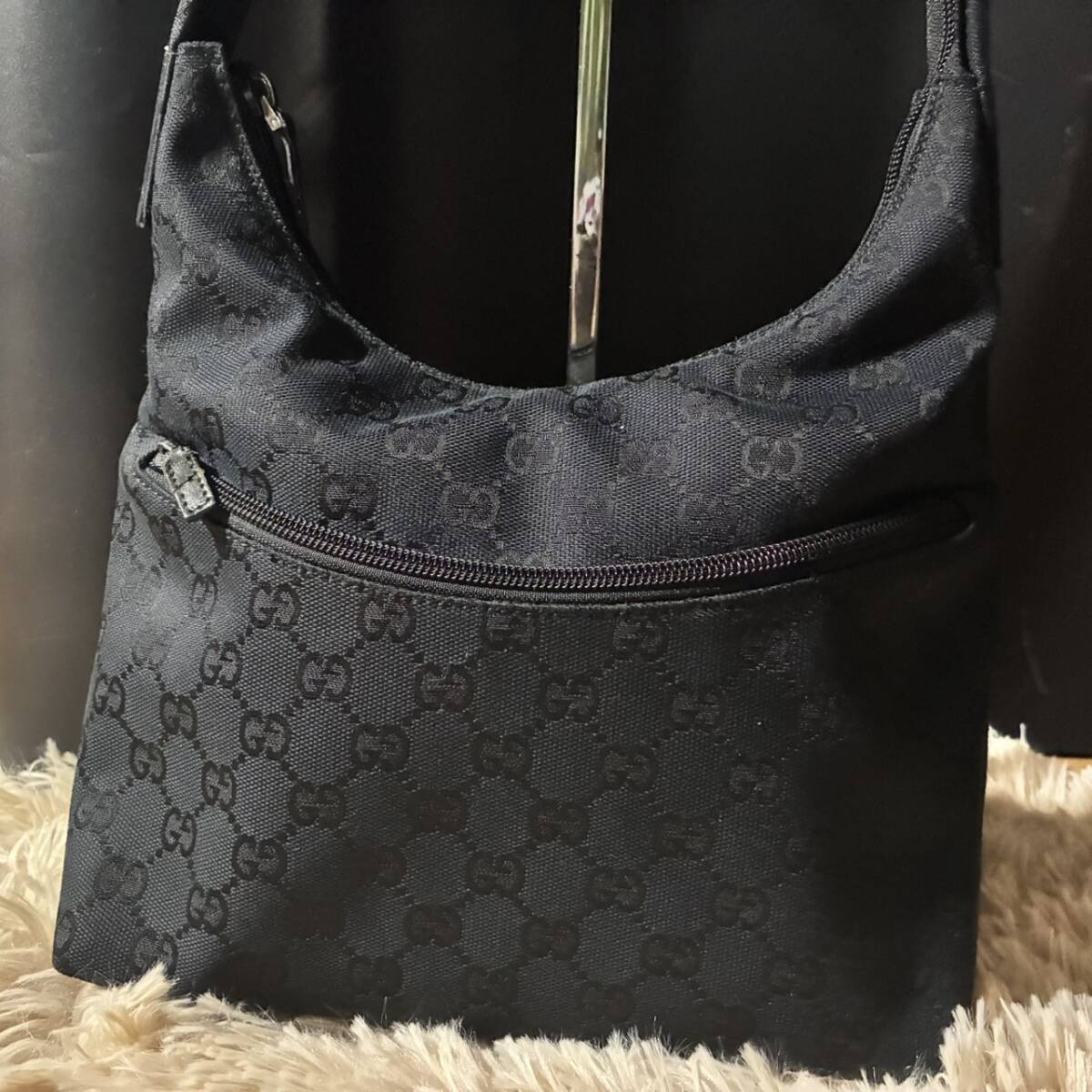 1円~【希少!!美品】グッチ GUCCI ワンショルダーバッグ ハンドバッグ 手提げ 肩掛け 黒 ブラック キャンバス拍卖