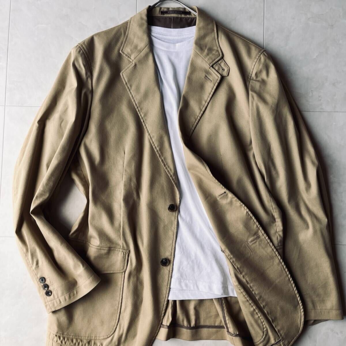 CROCODILE★クロコダイル◆L★綿混ストレッチ テーラードジャケット 春夏 ベージュ 美品 アンコン拍卖