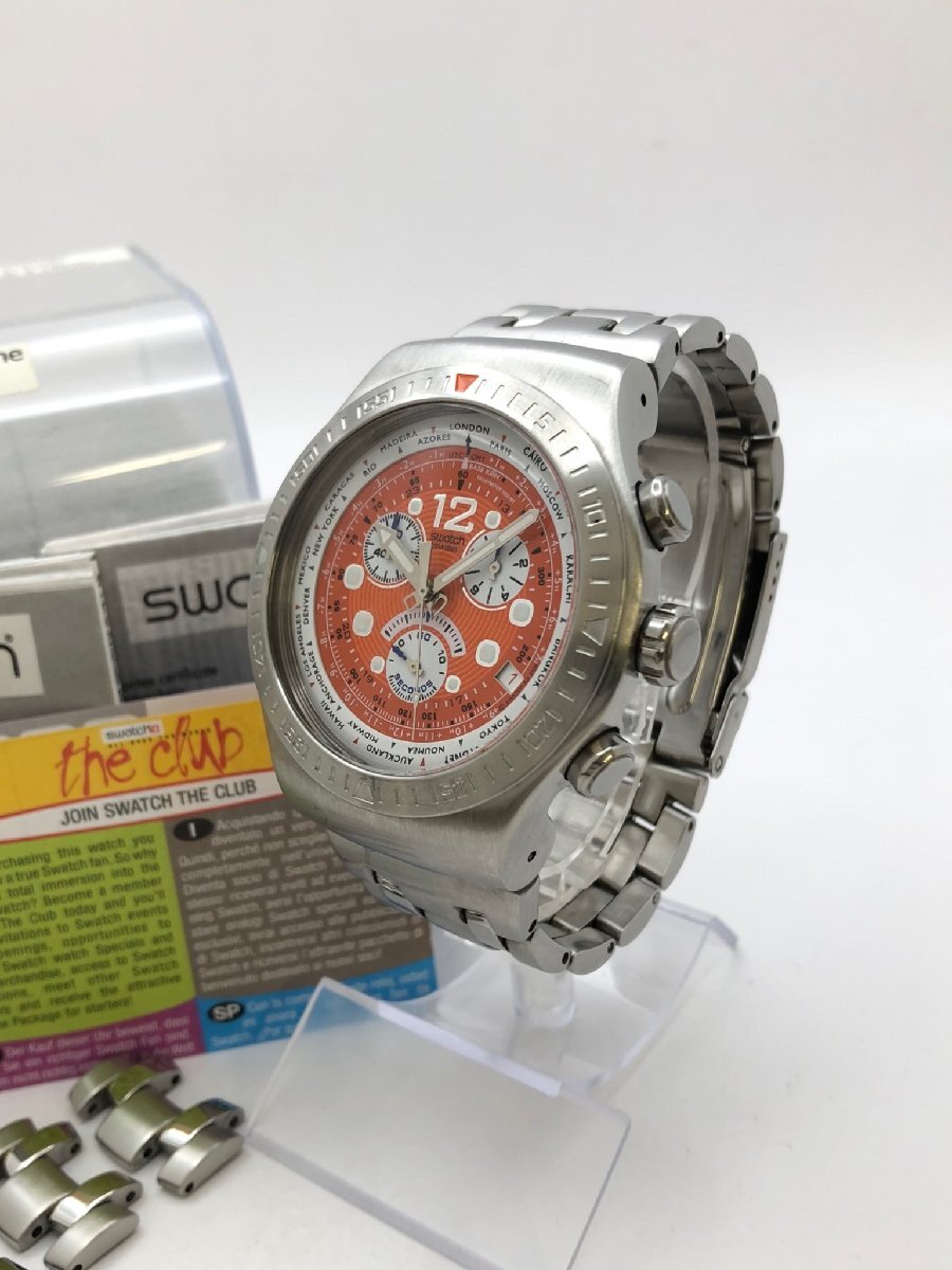 1円~/swatch/アイロニー/ゲットフライ/アランシオーネ/YOS415G/クロノグラフ/デイト/純正ベルト/余コマ付/クォーツ/腕時計/ジャンク/S021拍卖