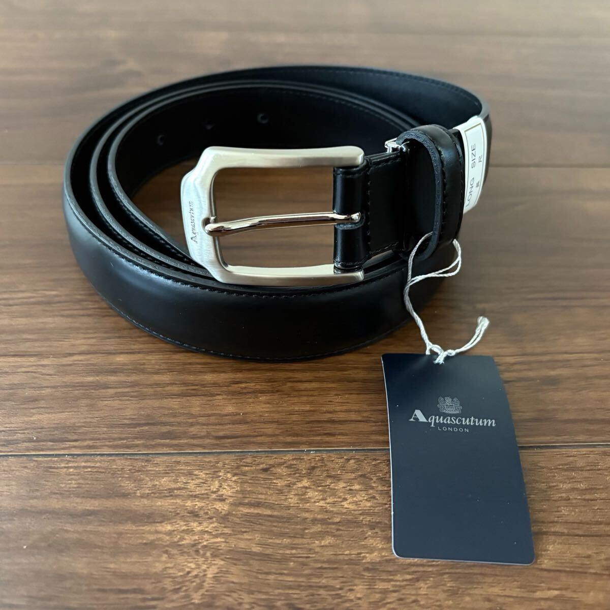 ☆未使用品☆Aquascutum アクアスキュータム☆ベルト☆牛革☆ロングサイズ☆長尺☆ブラック/黒☆ビジネスベルト拍卖