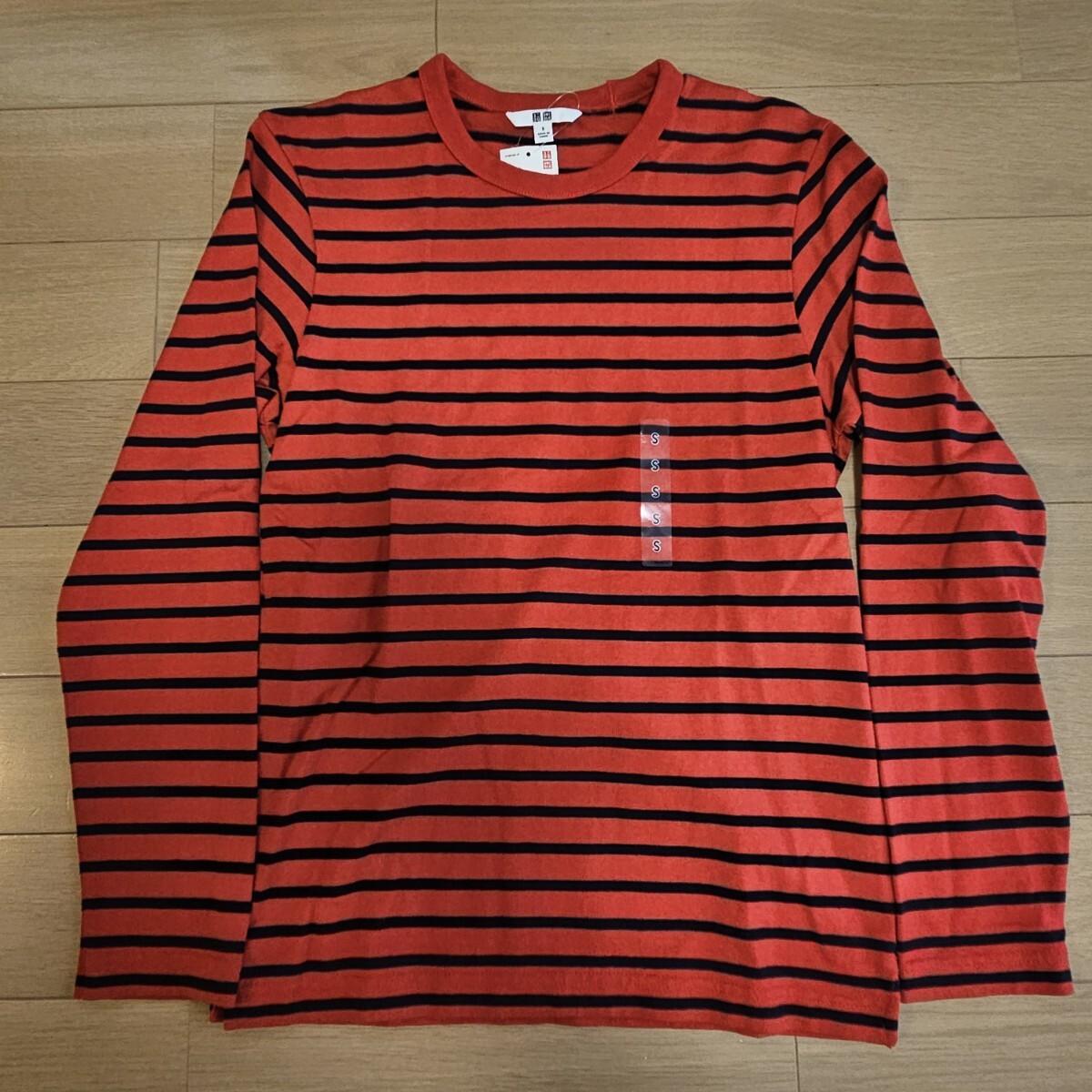 未使用品☆UNIQLO☆ユニクロ☆ウォッシュボーダーT(長袖)☆長袖Tシャツ☆ロンT☆カットソー☆ボーダー☆メンズ☆サイズS☆レッド拍卖