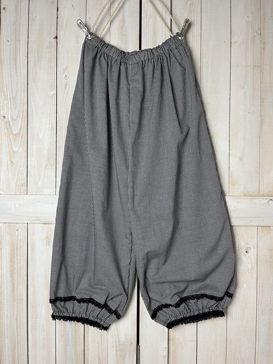 CHハンドメイド♪ゆったりかぼちゃ型ペチパンツ♪ギンガムチェックモノトーン♪トーションレース拍卖