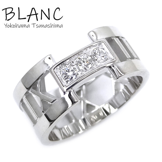 ティファニー アトラス オープンリング 3Pダイヤ 約9.5号 K18 WG ホワイトゴールド 指輪 ジュエリー Tiffany&Co. 横浜BLANC拍卖
