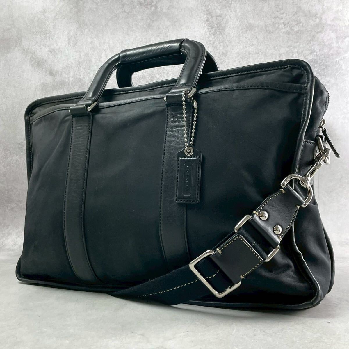 1円〜 COACH コーチ F70382 2way ビジネスバッグ ブリーフケース ナイロン 本革 レザー 黒 ブラック メンズ A4 PC 通勤 大容量拍卖