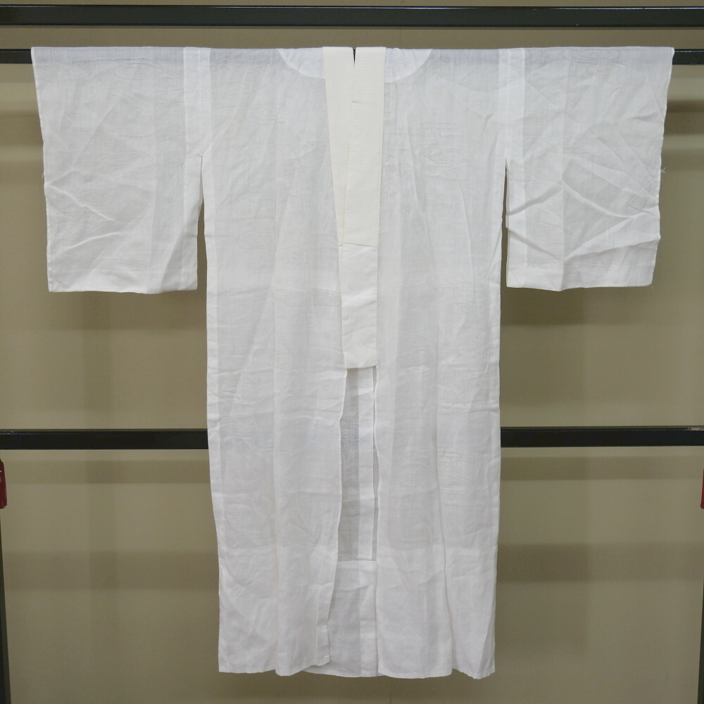 B24-10【凛々】中古品 本麻 夏物紋紗 長襦袢 白 流水 花 ①拍卖