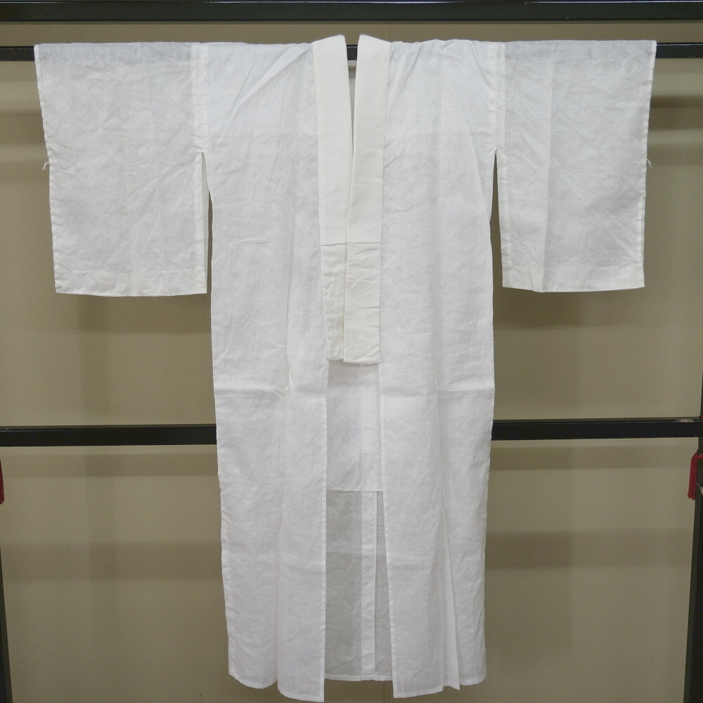 B24-11【凛々】中古品 本麻 夏物紋紗 長襦袢 白 花 ②拍卖