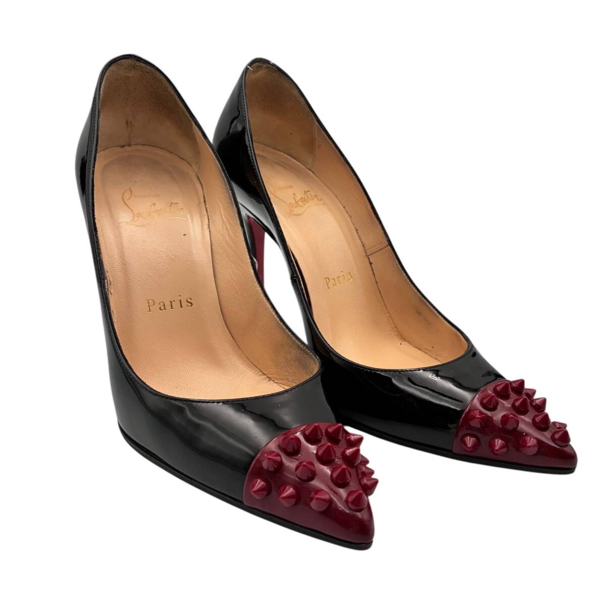 クリスチャンルブタン Christian Louboutin パンプス ロックスタッズ エナメル ポインテッドトゥ ハイヒール 35 22cm ブラック 黒拍卖