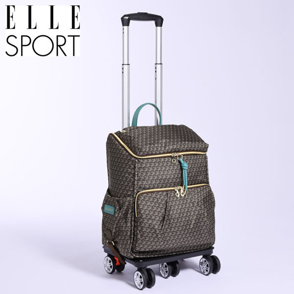送料300円(税込)■gg232■ELLE SPORT はっ水 キューブ柄 ルリエシリーズ 多機能キャリーケース ショコラ 42900円相当【シンオク】拍卖