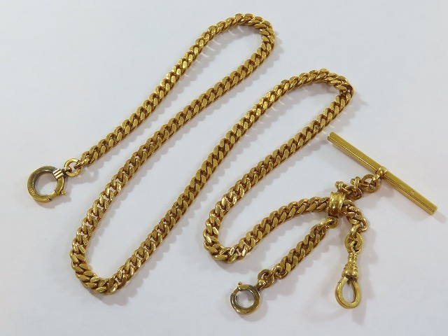 ★古い懐中時計の鎖 金張り アンティーク 中古良品!★拍卖