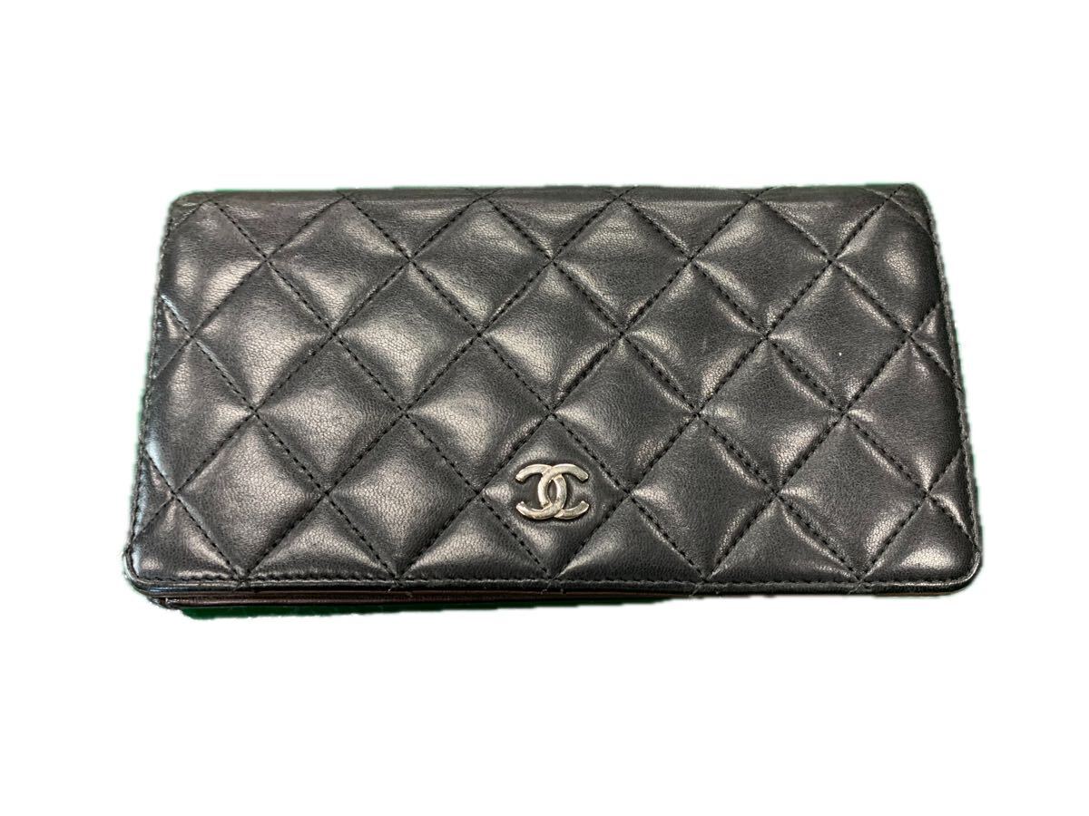 CHANEL シャネル 長財布 マトラッセ 二つ折り財布 ココマーク ラムスキン ブラック #ki #16338拍卖