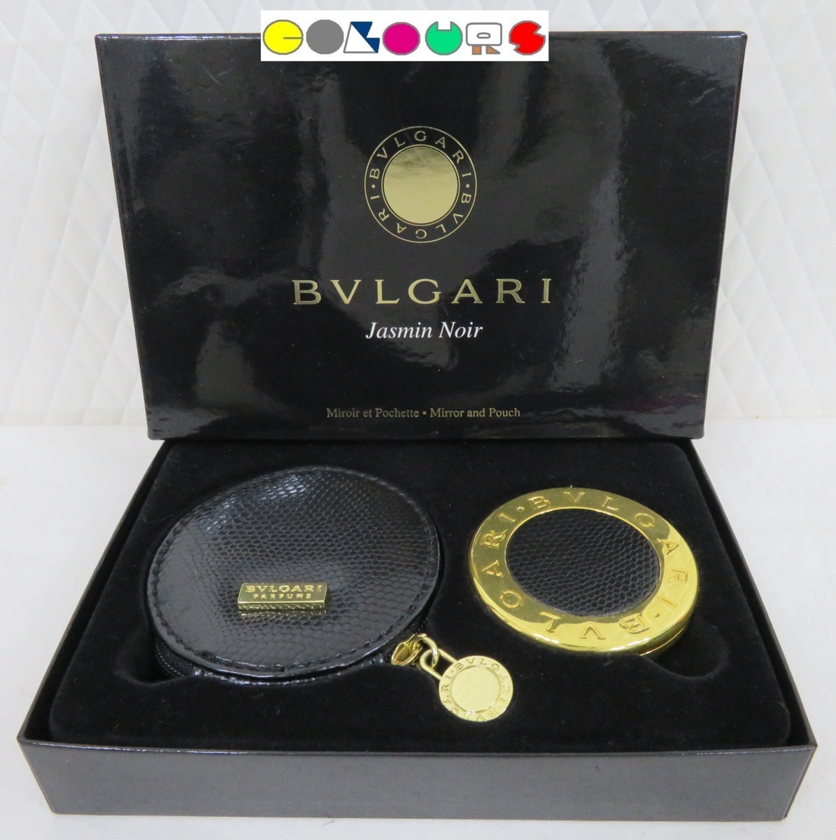 〔COLOURS〕 未使用・長期保管品■スライド式 ミラー&ポーチ■黒×ゴールド■BVLGARI拍卖