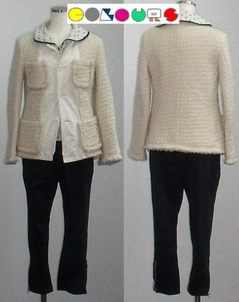 〔COLOURS〕オフホワイト■ウール×レーヨン■ツイードジャケット■ノーカラー■tricot COMME des GARCONS拍卖