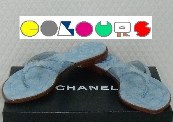 〔COLOURS〕 美品■ニュートラベルライン■サンダル■薄ブルー■CHANELロゴ装飾■サイズ36■シャネル拍卖
