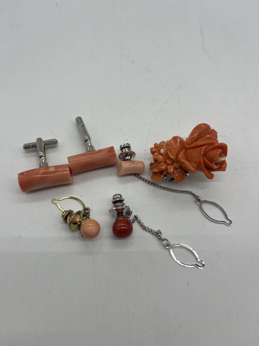 珊瑚 サンゴ カフス タイピン ブローチ 本珊瑚 アクセサリー 帯留め まとめ拍卖