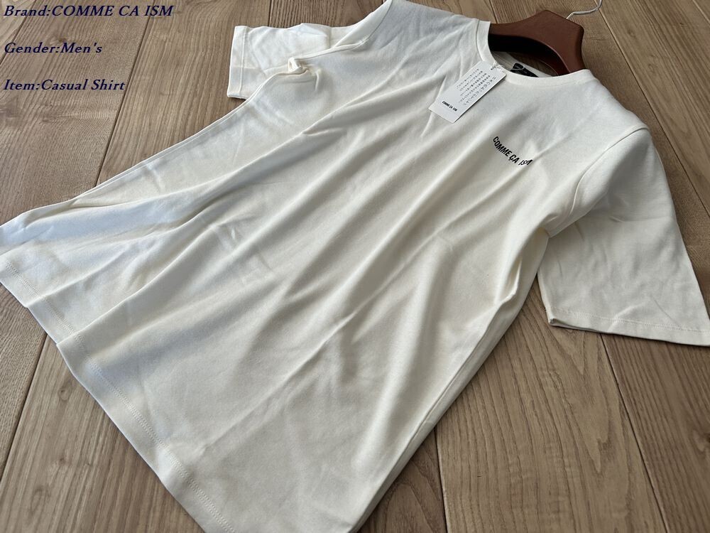 新品 COMME CA ISM コムサイズム ワンポイント ロゴプリント クルーネック半袖Tシャツ 02アイボリー Fサイズ 60TE56 定価2,400円拍卖