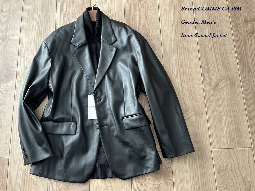 新品 COMME CA ISM MEN コムサイズム メン エコレザー テーラードジャケット 05ブラック Mサイズ 23JA02 定価19,800円拍卖
