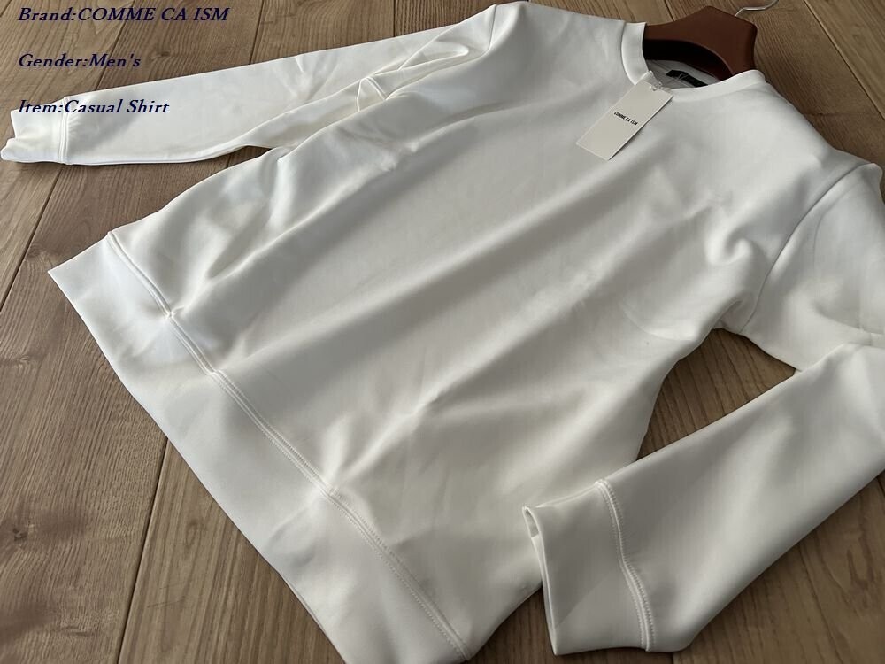 新品 COMME CA ISM MEN コムサイズム メンストレッチダンボールニット プルオーバー 01ホワイト Mサイズ 67CK02 定価3,900円拍卖