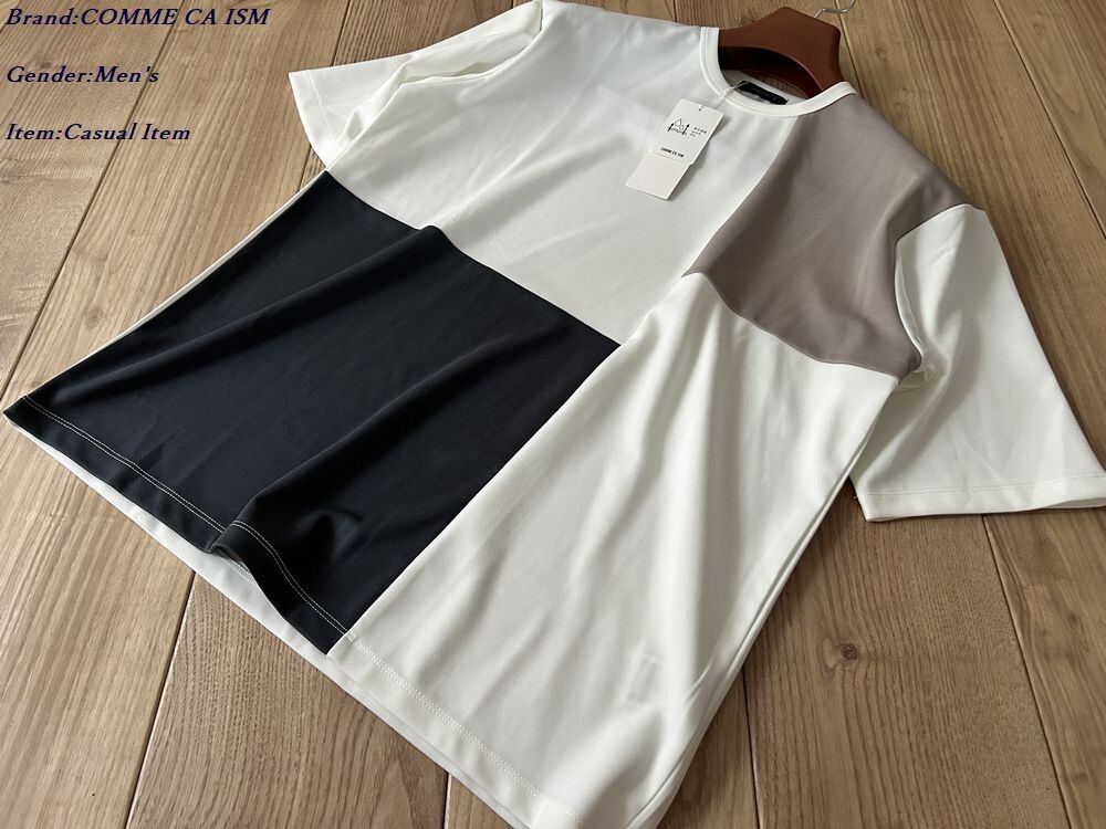 新品 COMME CA ISM MEN コムサイズム【吸水速乾】フェイクレイヤード ブロッキングTシャツ 01ホワイト Mサイズ 60TO23 定価3,900円拍卖