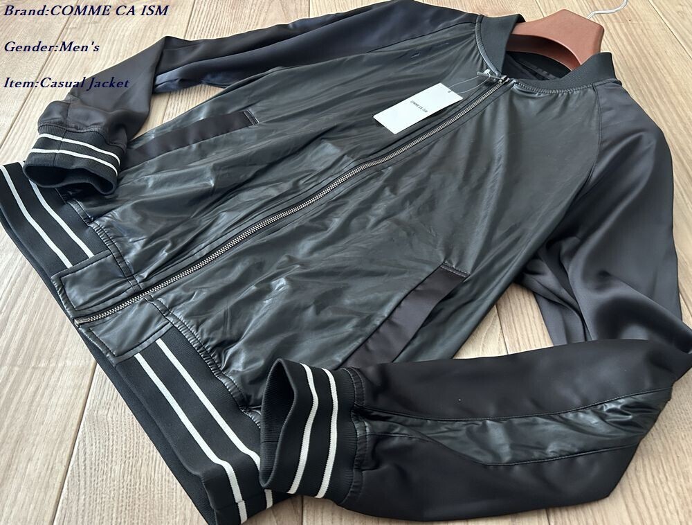 新品 COMME CA ISM コムサイズム フェイクレザーコンビ ジップブルゾン 05ブラック Mサイズ 18LC02 定価16,800円拍卖
