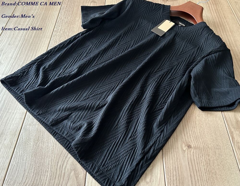 新品 COMME CA MEN コムサメン フクレジャカード Tシャツ 05ブラック Lサイズ 42TO08 定価13,200円拍卖