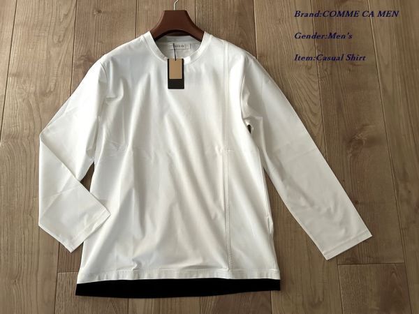 新品 COMME CA MEN コムサメン ロングスリーブ切り替えTシャツ 01ホワイト Lサイズ 40TI11 定価16,500円拍卖