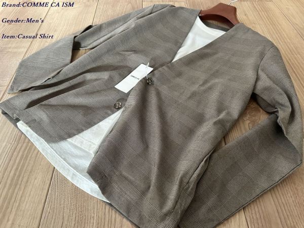 新品 COMME CA ISM MEN コムサイズム ウォッシャブル ノーカラー ジャケット 52ブラウン Sサイズ 25JC09 定価8,900拍卖